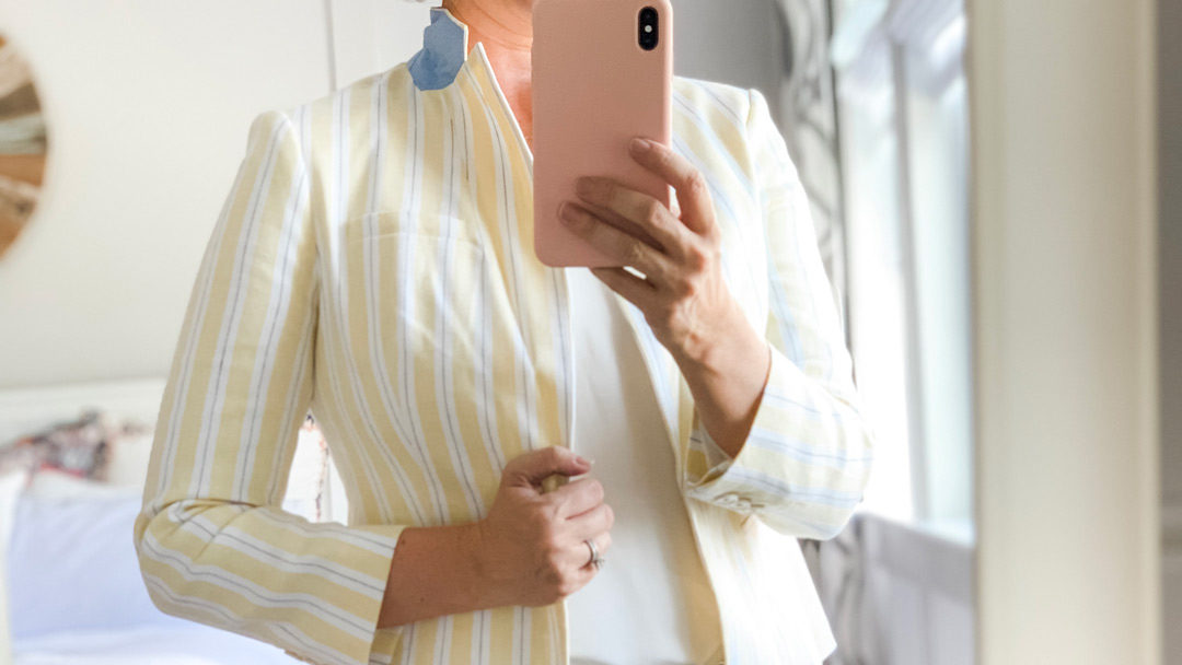 Yellow Stripe Blazer with White Shirt